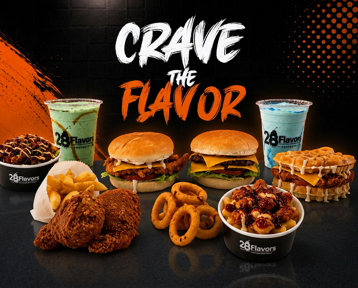 28Flavors burgers, fried chicken, waffles, shakes and loaded sides